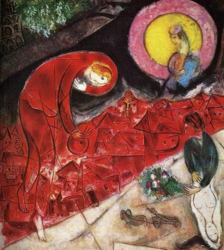 マルク・シャガール Painting - 赤い屋根の現代マルク・シャガール